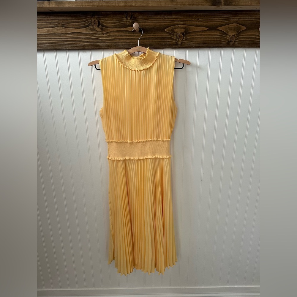 Nanette Lepore Daffodil Pleated Smocked Midi Dress Sz 8 Easter Church Office